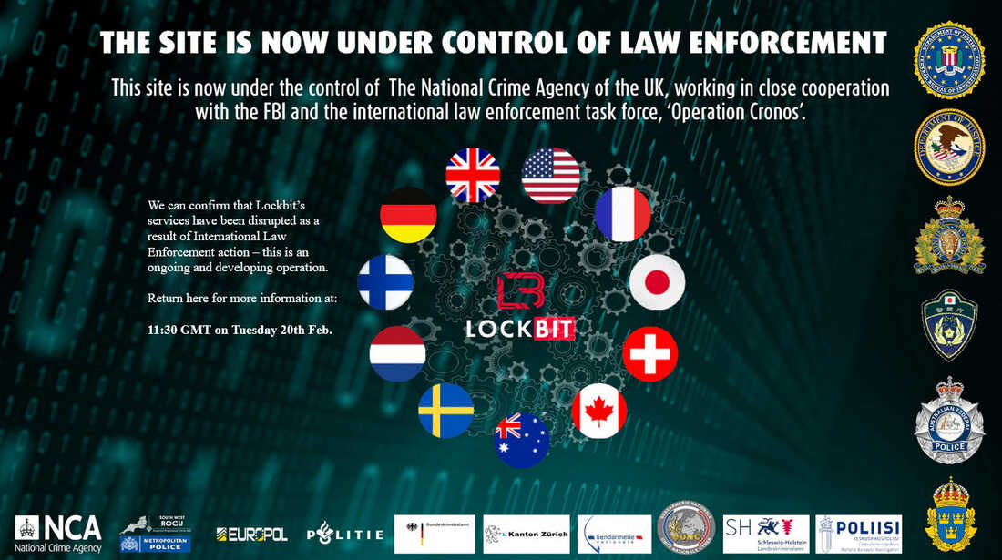 Law enforcement officials from 11 countries including the U.S. joined forces to disrupt the activities of major cybercrime group Lockbit, considered one of the most dreaded, most prolific and often most harmful team of cybercriminals. The U.S. Department of Justice says Lockbit made over $120 million by holding victims' data for ransom. (Screenshot courtesy of NSA and social media)